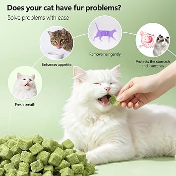 Freeze-Dried Cat Grass Treats 150g/5.29 oz, Natural Granules for Hairball Removal & Dental Care, Dried Root Snacks Sticks for Cats