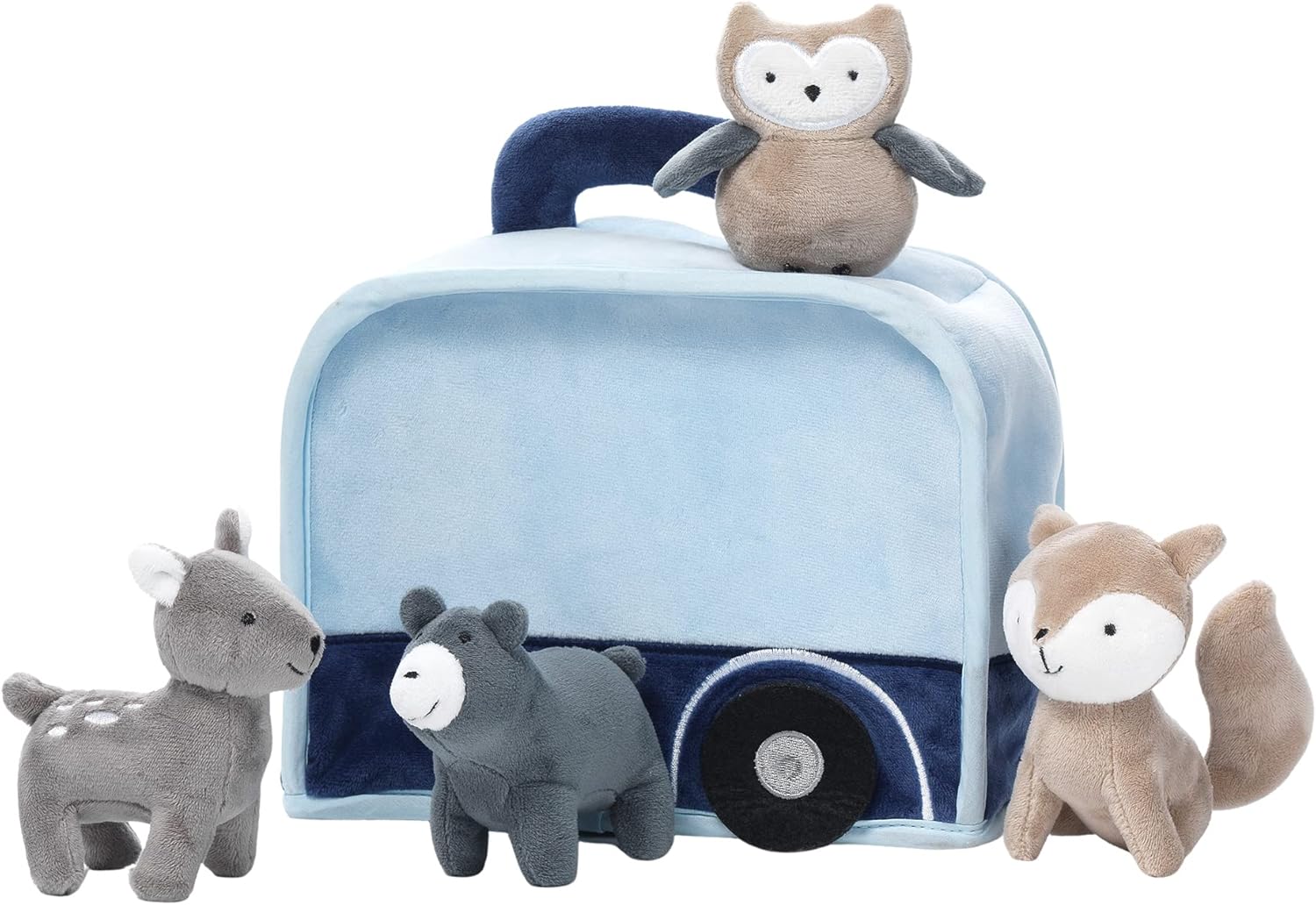 Lambs & Ivy Interactive Blue Camper/RV Plush with Stuffed Animal Toys