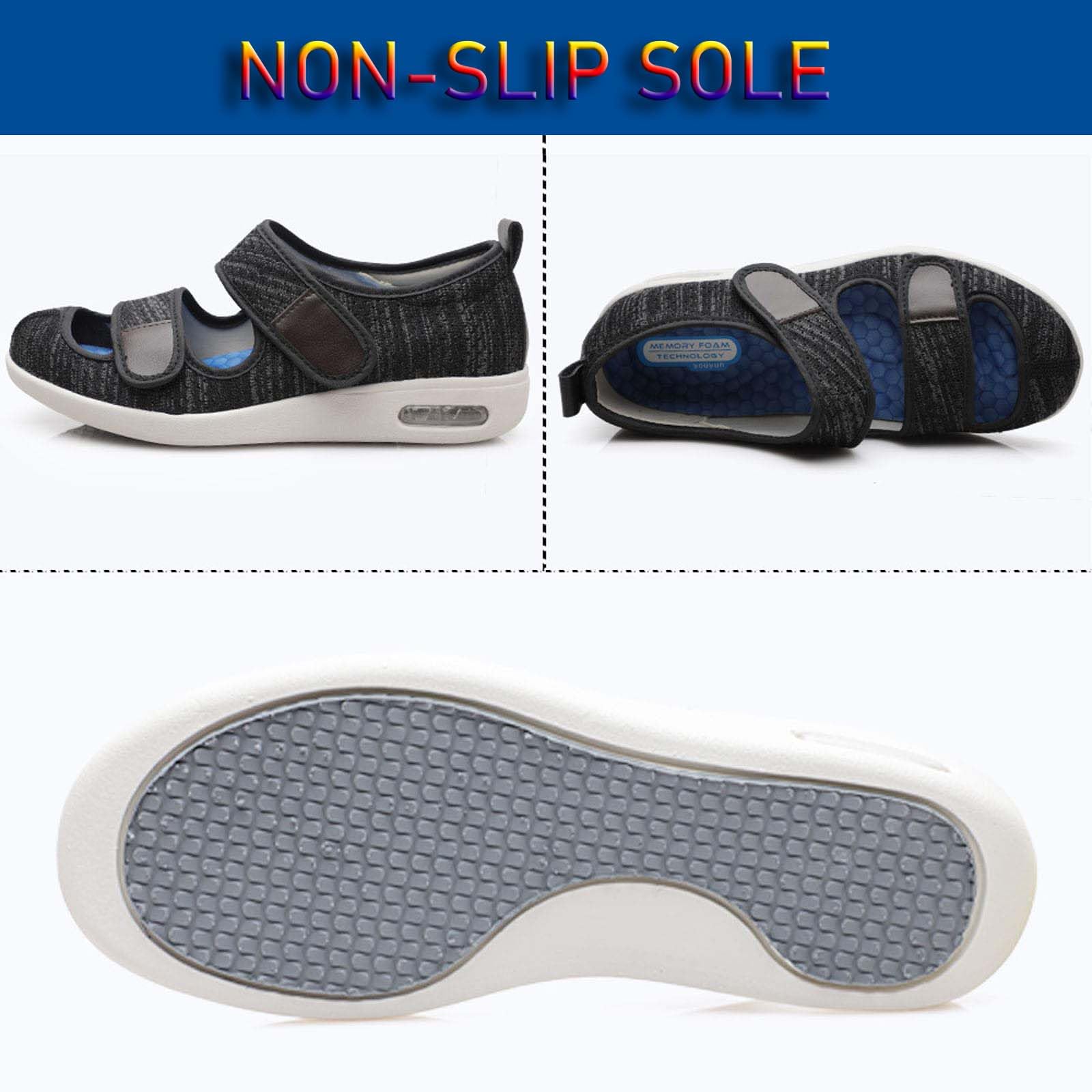 ARMAAN Zapatos para diabéticos para Hombres y Mujeres Sandalias Anchas Zapatos para Edema Espuma viscoelástica Transpirable Zapatillas Ligeras para Caminar Personas Mayores pies hinchados,Black-43 EU