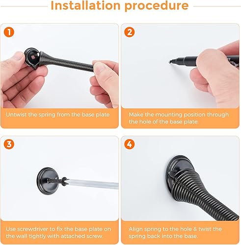 Miniatura 8 de Ravinte Topes de puerta, paquete de 12 topes de puerta de resorte negros con parachoques de goma, topes de puerta para la parte inferior de la puerta