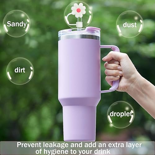 Miniatura 3 de 5 tapas de paja de silicona con diseño de flores para Stanley, Yeti, Owala Cup y así sucesivamente, adorno de popote compatible con vaso de 30 y 40