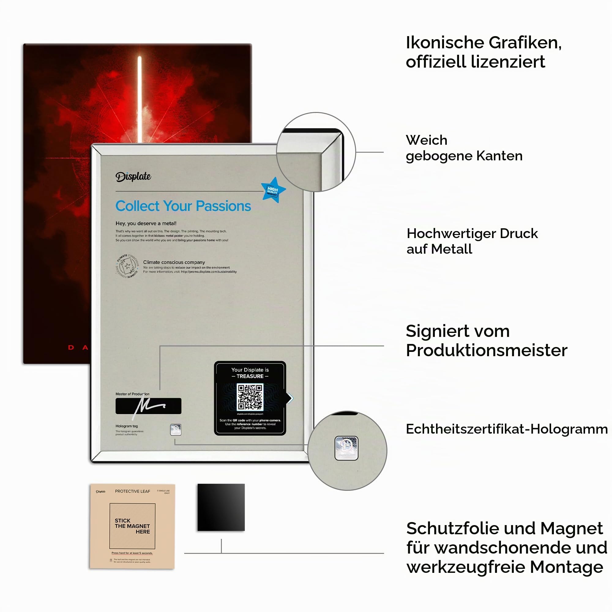 Displate Offiziell Star Wars MetallPoster Magnetische Befestigung Inklusive Lizenziert Bilder Hochwertiges Poster Star Wars - Lightsabers - Darth Vader Poster 67.5 cm x 48 cm