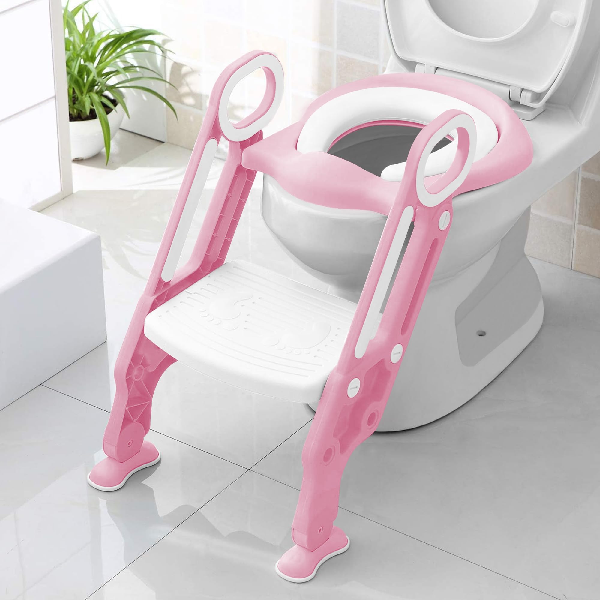 408054 Potty Seat Adjustable Baby Toddler Kid Toilet Trainer with Step Stool Ladder for Boy and Girl (Pink)