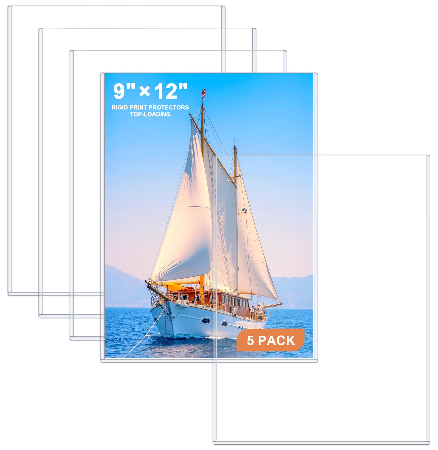 Ndsox 5 Pack 9" x 12" Rigid Print Protectors Clear Hard Plastic Sheet Protectors Top-Loading Photo Posters Sleeves Heavy Duty No-Hole Rigid Menu Holders for Artworks, Prints, Photographs, Documents
