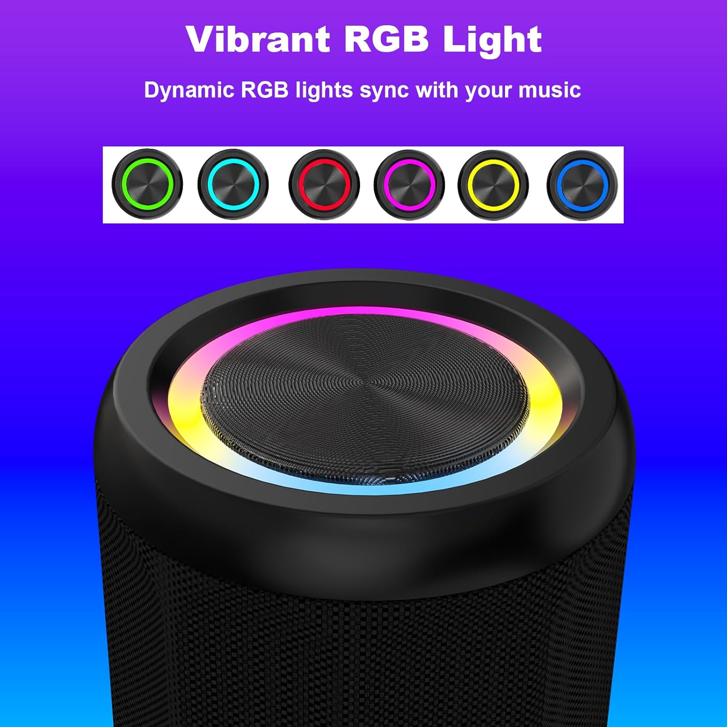 Portable Bluetooth Speaker 6W, Wireless BT5.4 Speaker with AUX & TF Card (microSD) Input, HD Clear Sound, RGB Light, IPX55 Waterproof, TWS Stereo Pairing, Black - Image 2
