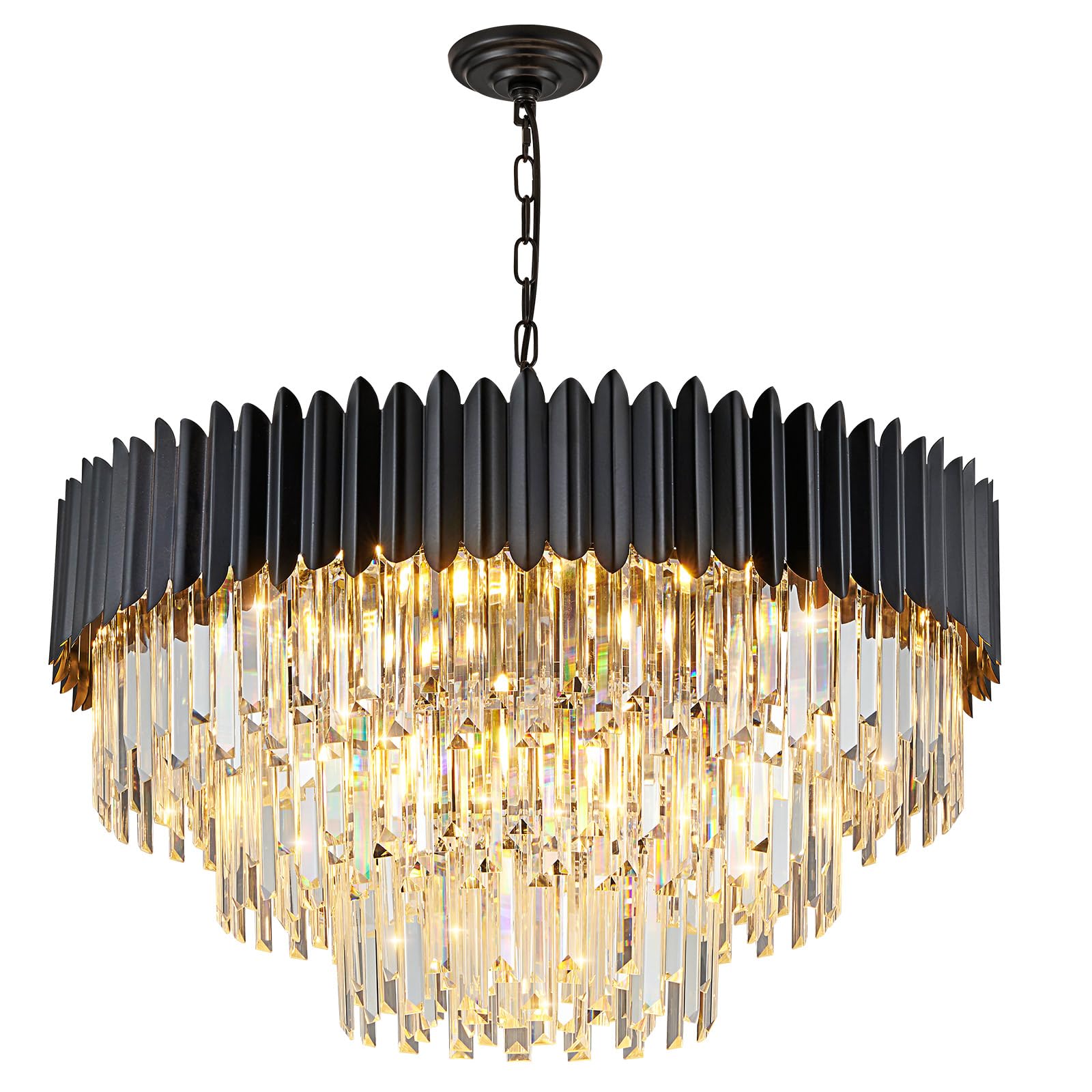 Moderna luce a sospensione di cristallo di lusso, lampadario di cristallo nero, 15xE14 Luce del lampadario a goccia Luce a soffitto a incasso per la sala da pranzo, Φ80cm