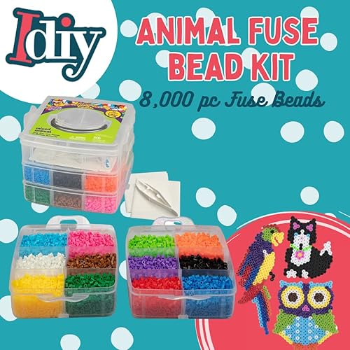 Miniatura 2 de Animal Fun - Juego de 8,000 cuentas de fusibles - Kit completo con plantillas, tablas de clavijas, pinzas, papel de planchado, estuche de
