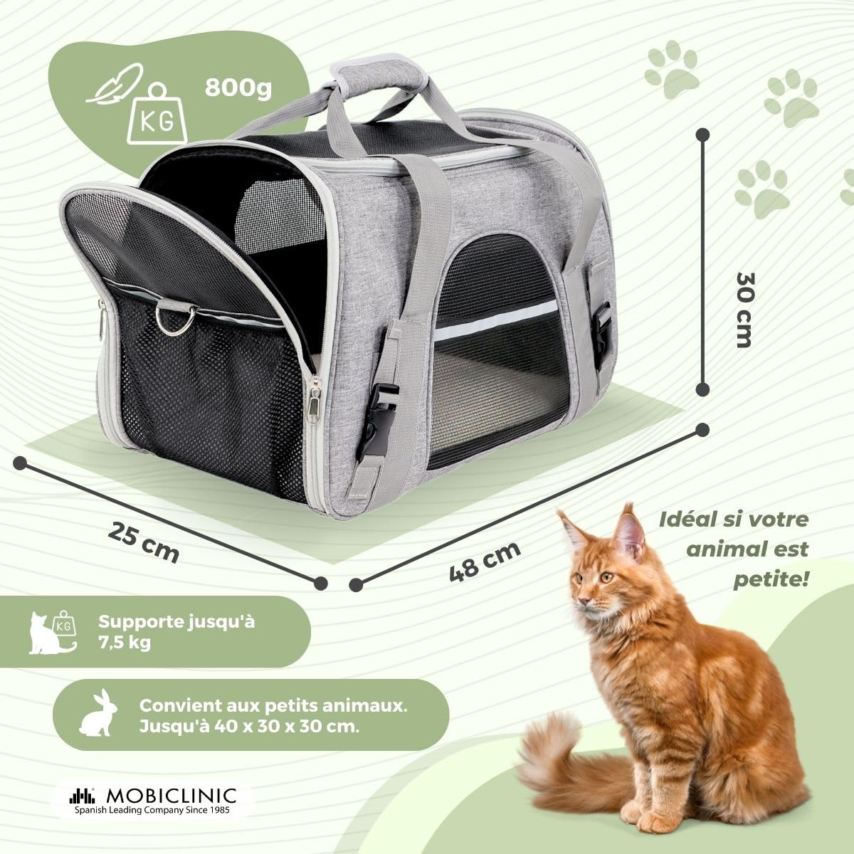 Mobiclinic® Pets, Sac Transport Chat, Chien, Bronco, Pliable, Sangle de, Ventilation, Multi-accès, Réglable, 48x25x30 cm, Chiens et Chats, Convient pour Les valises