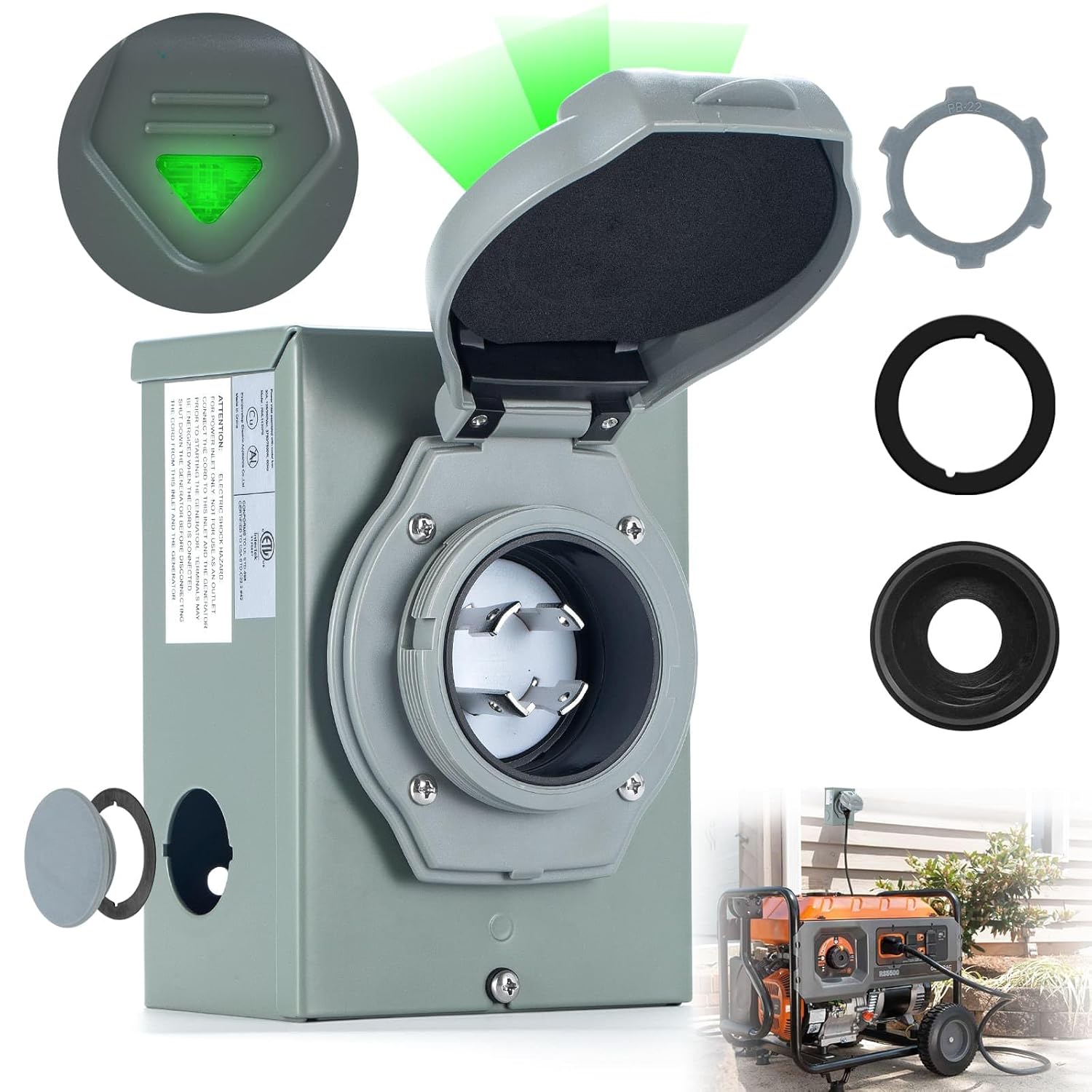 BOYISEN Pre-Drilling 30 Amp Generator Inlet Box and Battery Operated Liquid Transfer Pump