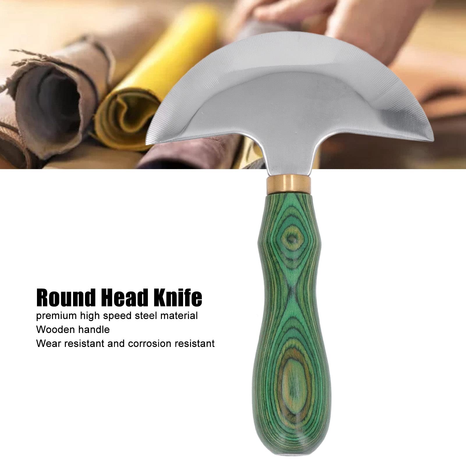 Coltello a Testa Tonda in Acciaio Inossidabile, Manico in Legno di Facile Controllo, Coltello Tondo in Pelle Ad Alta Affilatura con Trattamento Termico, Leggero e Portatile,