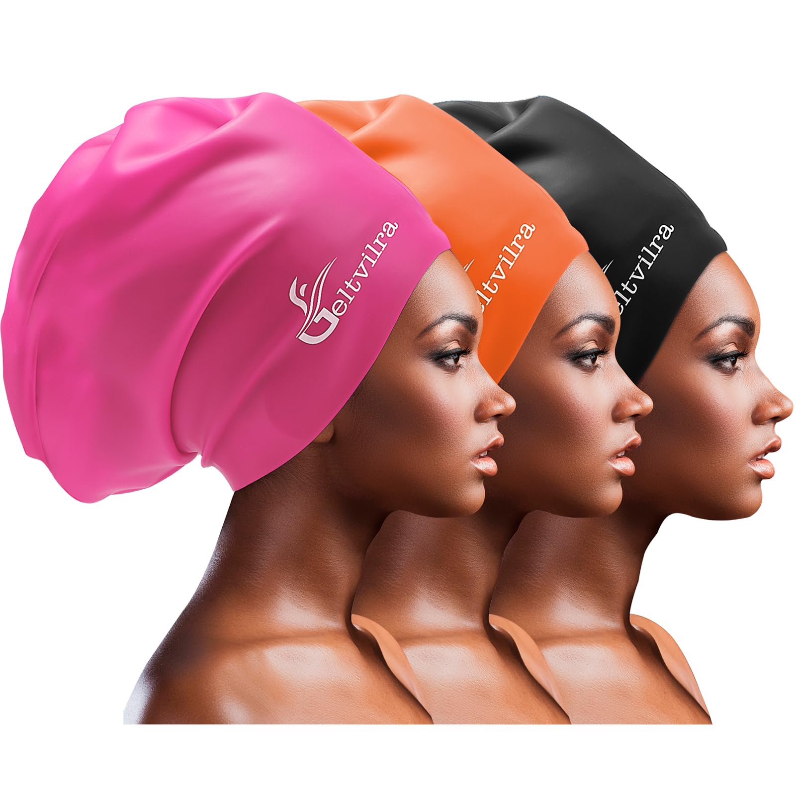 3 Pack Extra Large Swim Caps for Braids and Dreads Locs Long Hair Black Women Men Swimming Silicone Waterproof Pool