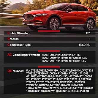 cciyu Air Conditioning Compressor for Toyota Corolla Matrix for Scion xD 1.8L 2008-2014 Replaces AC Compressor for Car 67328 68328