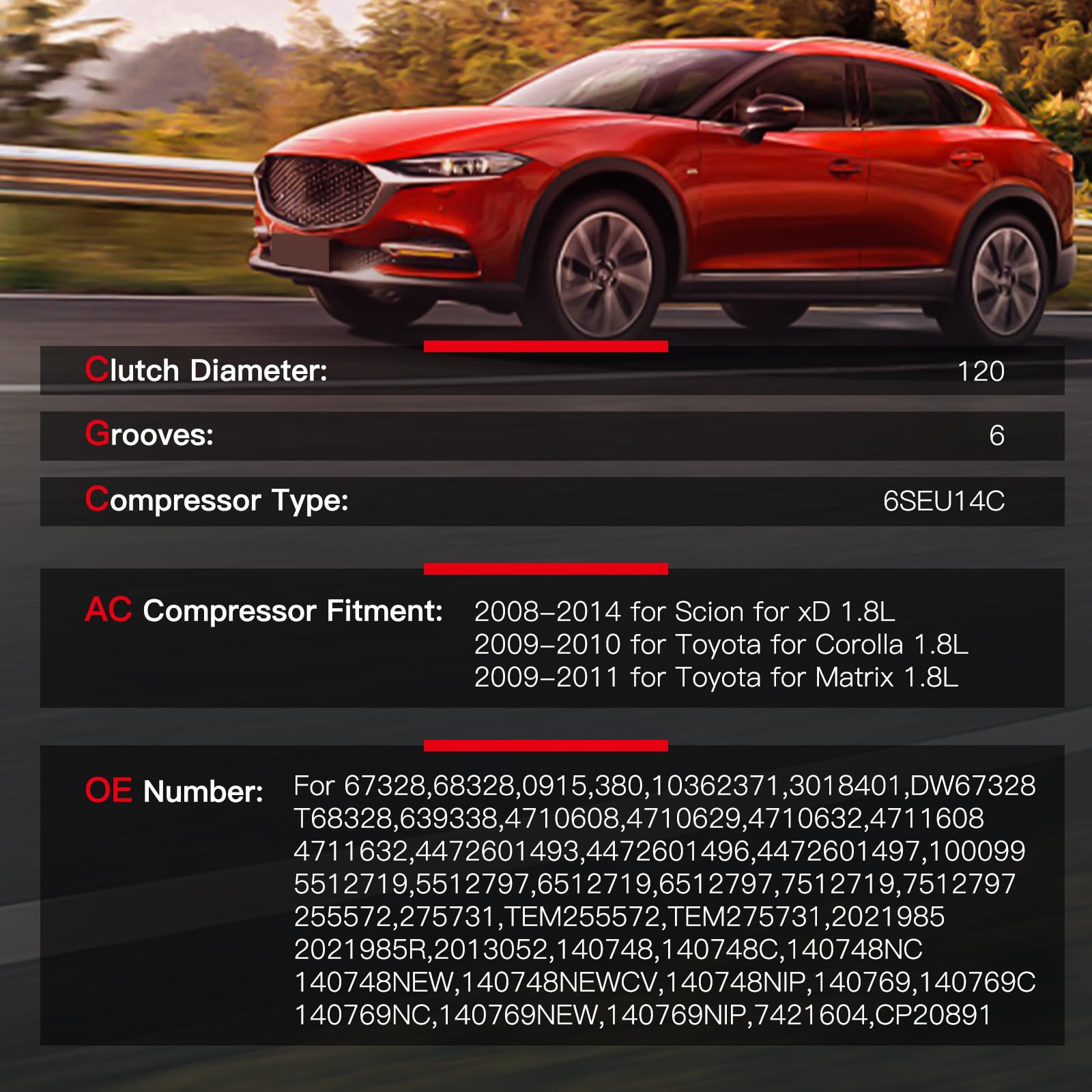 cciyu Air Conditioning Compressor for Toyota Corolla Matrix for Scion xD 1.8L 2008-2014 Replaces AC Compressor for Car 67328 68328