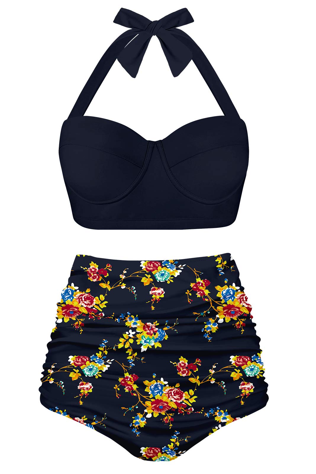 Aixy Women Vintage Two Piece Swimsuits High Waisted Bathing Suits with Underwired Top Bikini Set