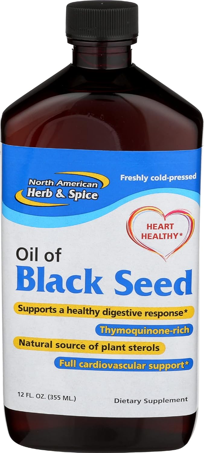 North American Herb & Spice Black Seed Oil - 12 fl. oz. - Cardiovascular, Digestive & Immune Support - Contains Wild, Mediterranean Oreganol P73 Oregano Oil - Non-GMO - 72 Total Servings