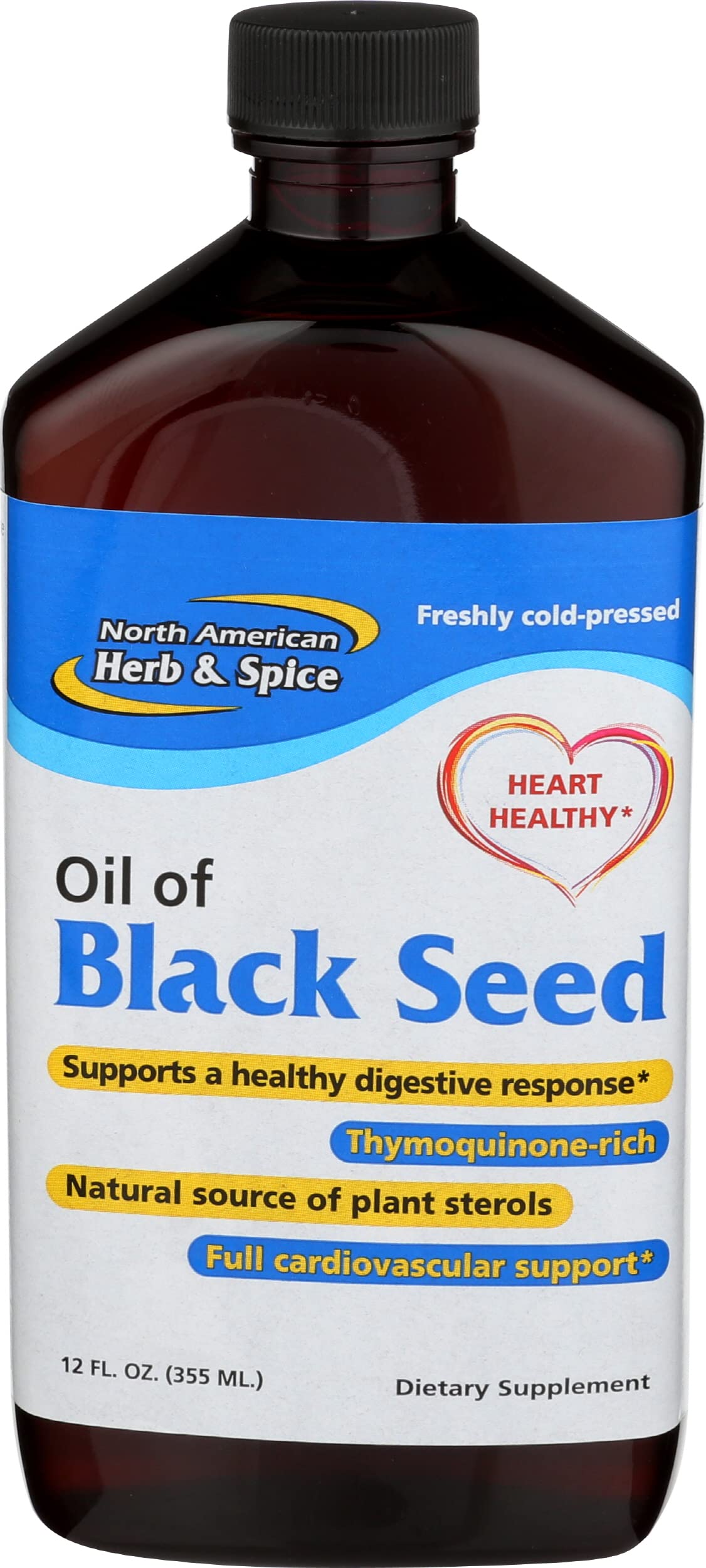 North American Herb & Spice Black Seed Oil - 12 fl. oz. - Cardiovascular, Digestive & Immune Support - Contains Wild, Mediterranean Oreganol P73 Oregano Oil - Non-GMO - 72 Total Servings