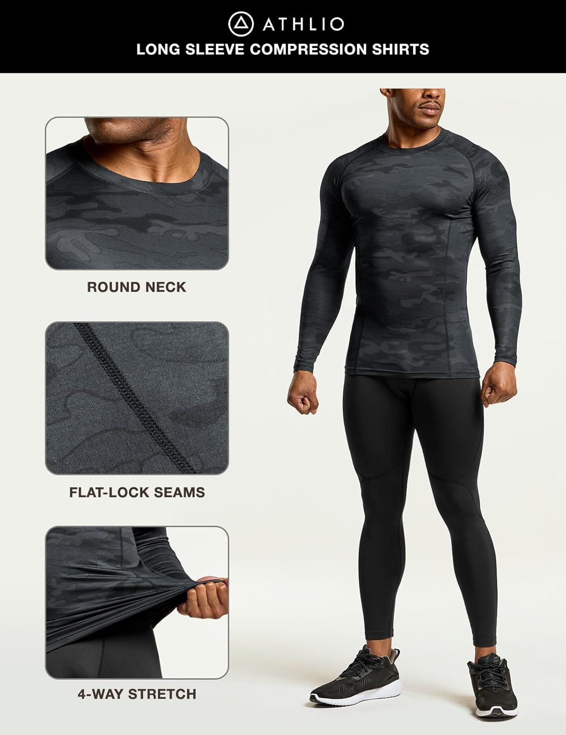 ATHLIO Men's UPF 50+ Long Sleeve Compression Shirts, Water Sports Rash Guard Base Layer, Athletic Workout Shirt - Image 6
