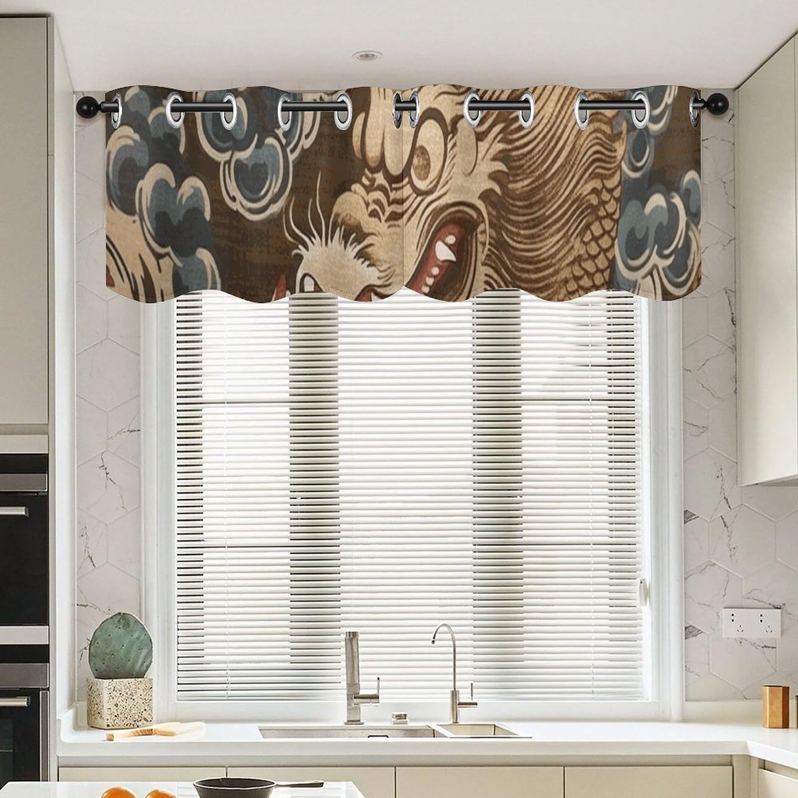 Cortinas de estilo oriental con cenefa japonesa, juego textil de alta calidad para ventanas