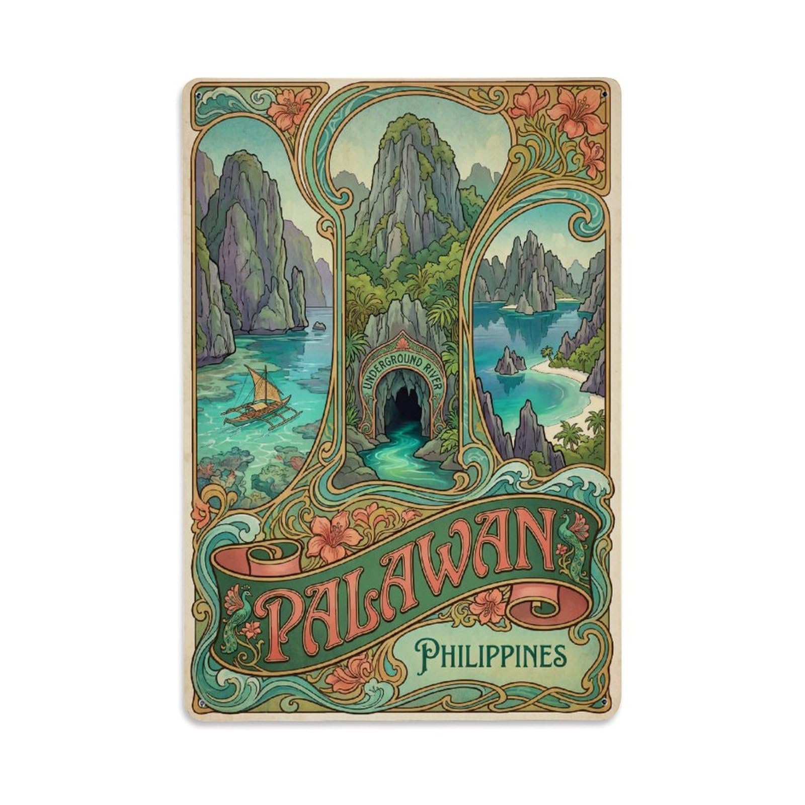 Metal Tin Sign Philippines Palawan Vintage Travel