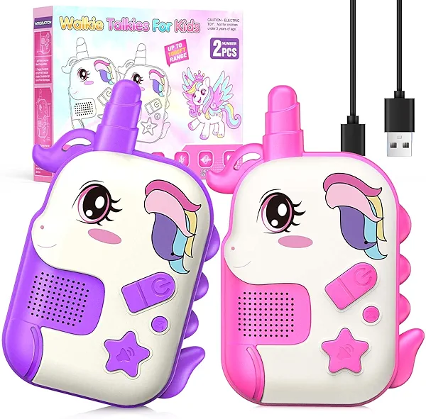 Rechargeable Walkie Talkies Toys for Girls: Unicorn Toys Walkie Talkies for Kids 2 Pack Birthday Gifts for 3 4 5-7 Year Old Girls Age 4-5 6-8 Years Old 2 Way Radio Camping Outdoor Game