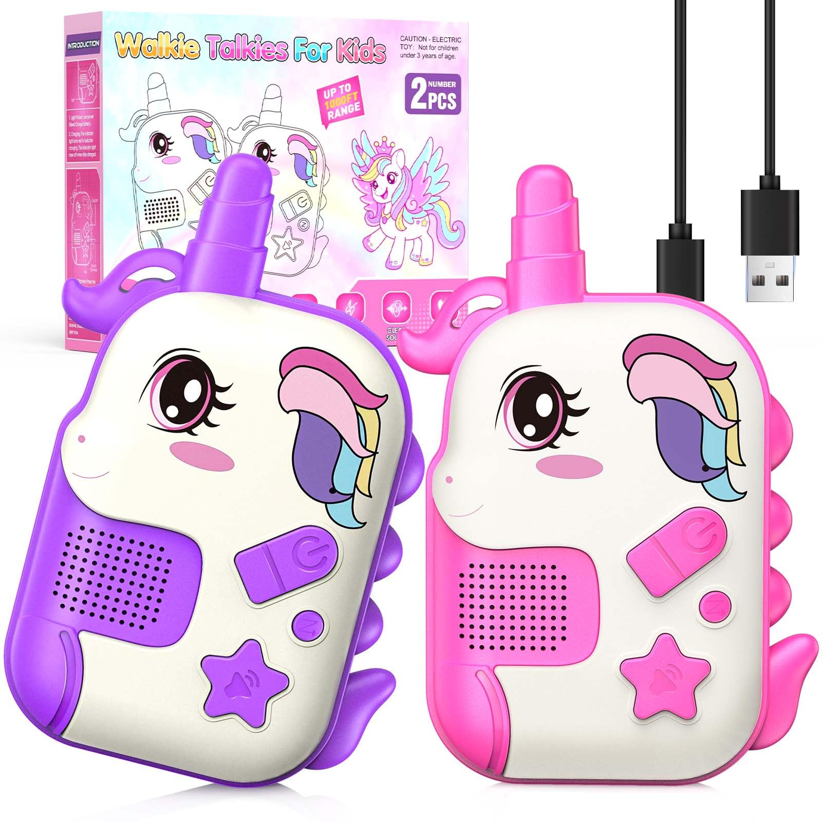 Walkie-Talkie Bambini Ricaricabili, Giocattoli Bambina 3 4 5 6 7 8 Anni Unicorno Walkie Talkie Regalo Bimba 3-8 Anni GiochiBambino Bambina 3-8 Anni Regalo Regali di Compleanno per Ragazzi Ragazze