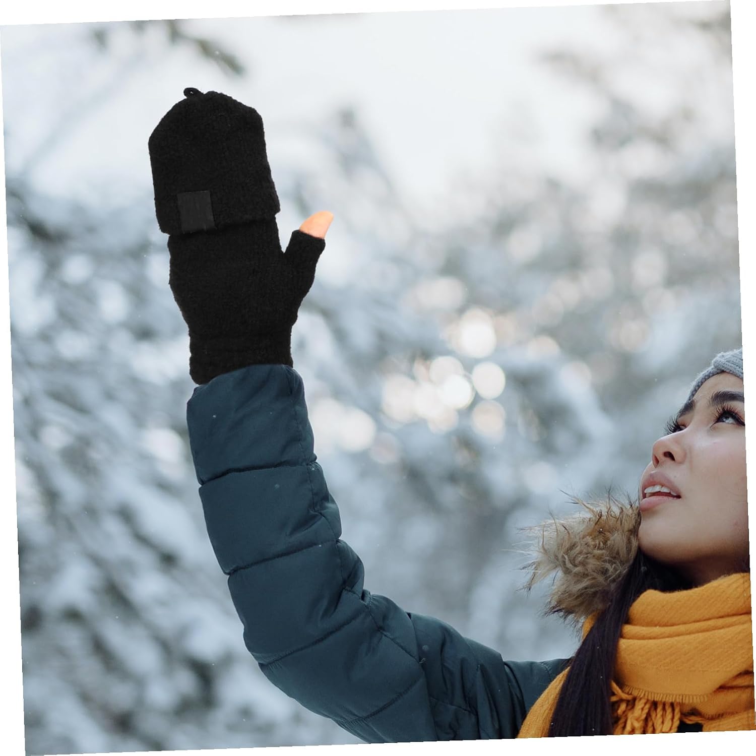 1pair USB Heated Gloves Thermal Mitten Hand Warmers for Double-Sided Heating for Outdoor Activities Black Color