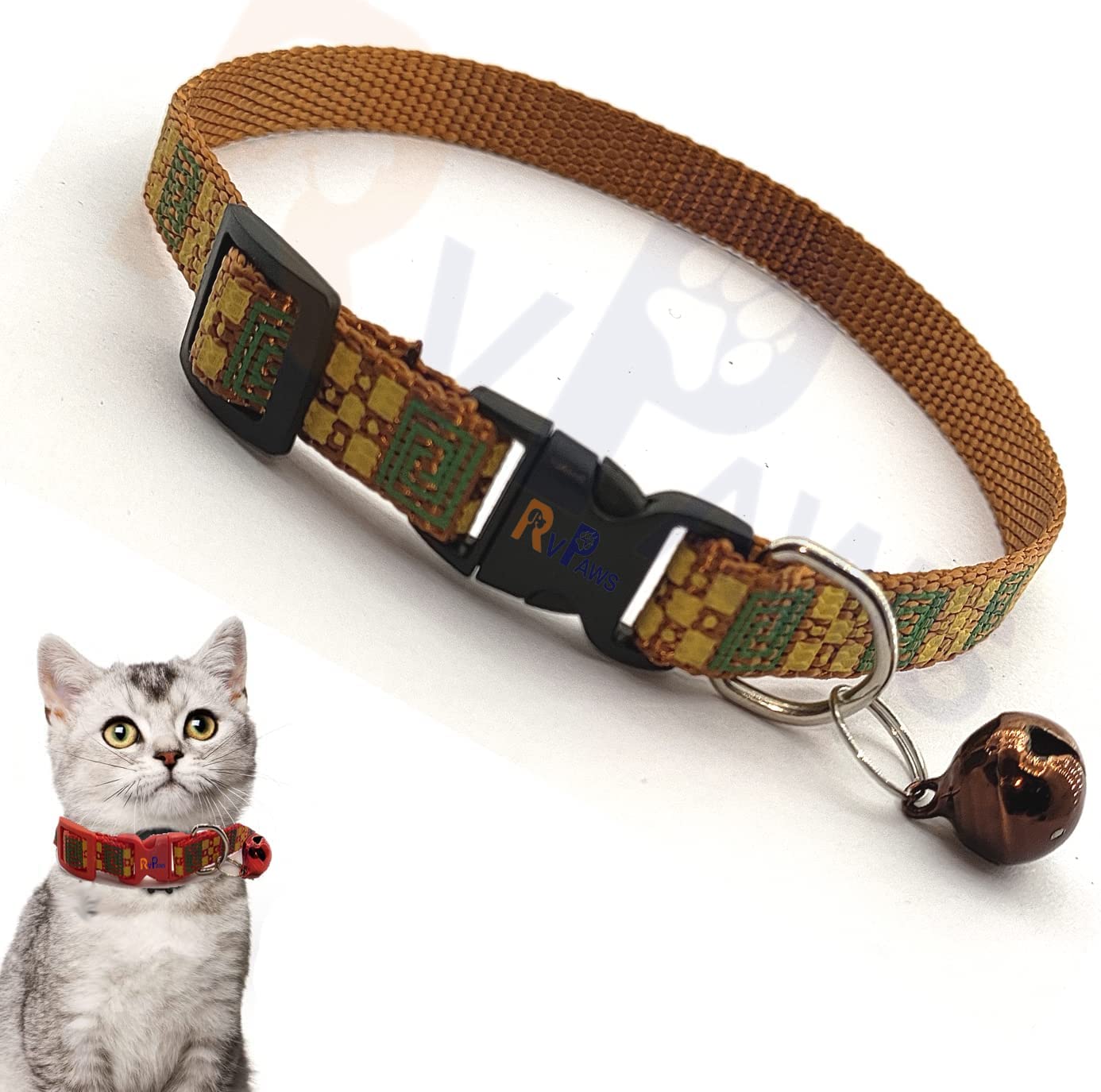 Pups&Pets Pets Nylon 10mm Printed Cute Neck Collar | Adjustable Soft Safe Belt with Sound Bell | Attractive Collar for Small pet, Puppy and cat (Golden) (B0BY57NPDP) Amazon Price History, Amazon Price Tracker