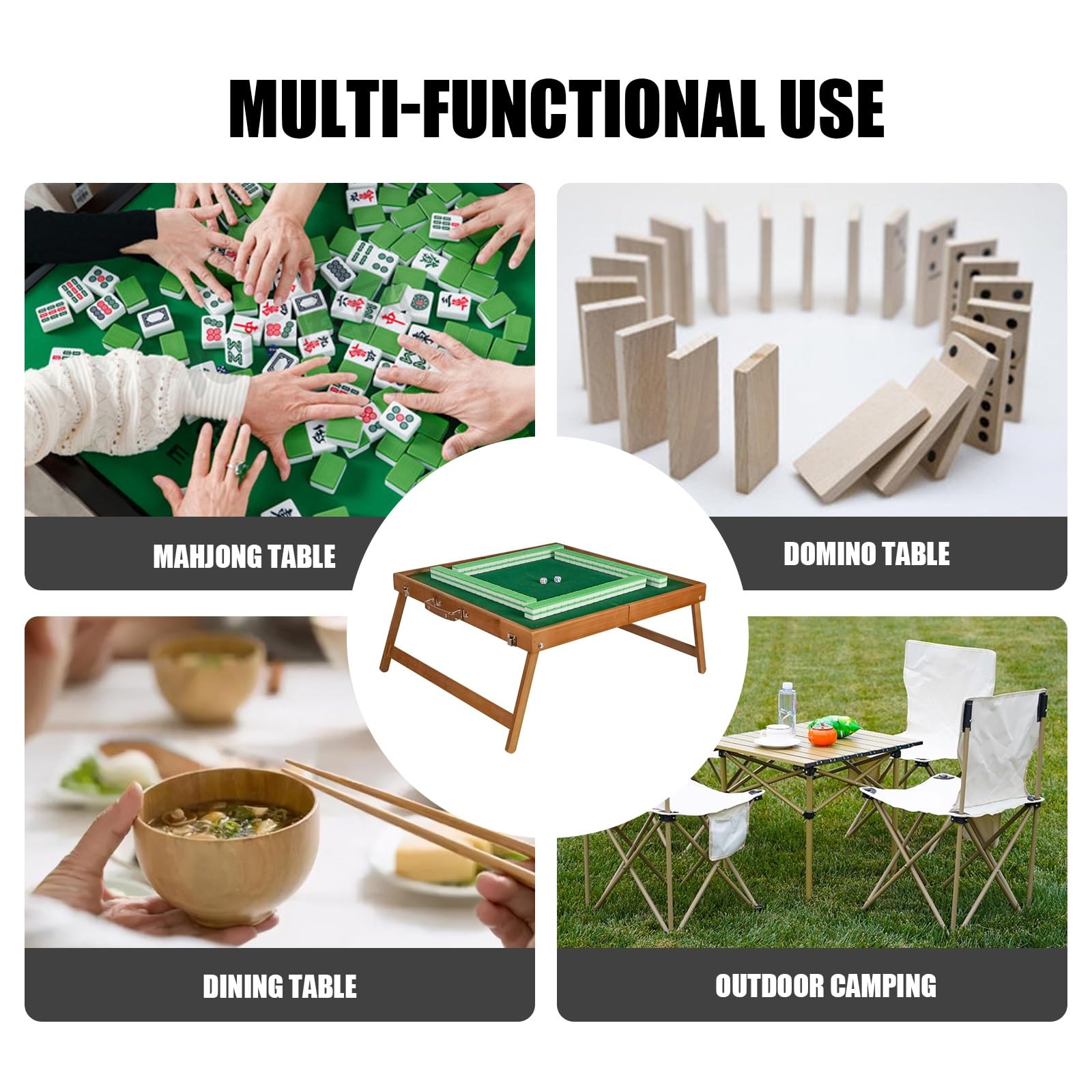 Tragbarer Mahjong-Tisch, quadratisch, Faltbarer Tisch, Höhe 9 Zoll, geeignet for Schlafsäle, Familien und Camping im Freien