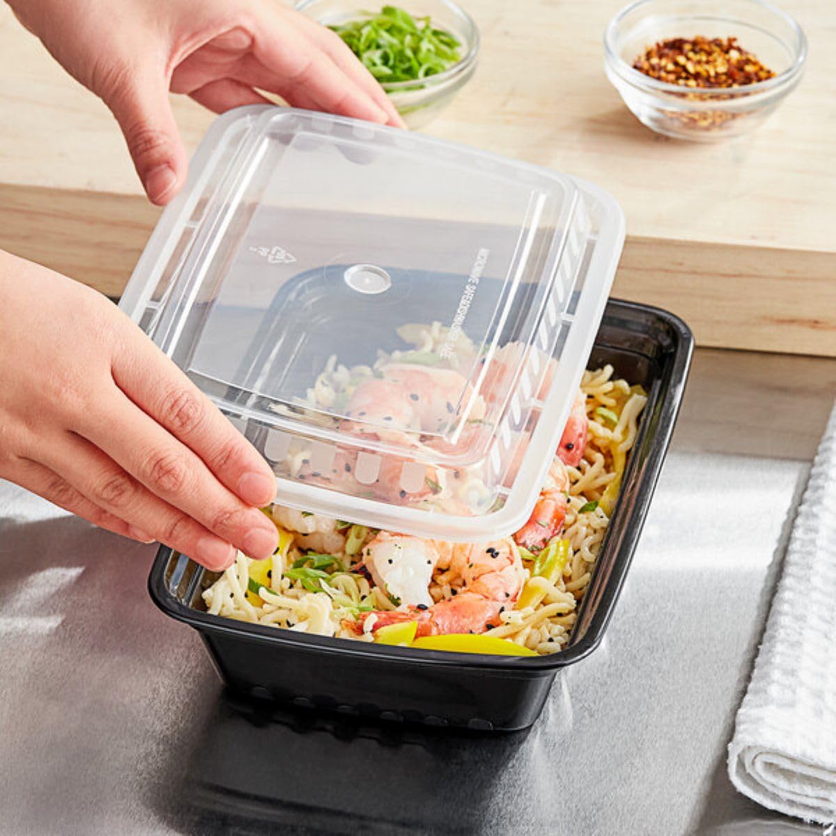 HOT BARGAINS 50 x 32oz Reusable Black Food Containers with Clear Lids Rectangular Shape Food Box Microwave, and Freezer Safe BPA-Free (50, Rectangular (32oz))