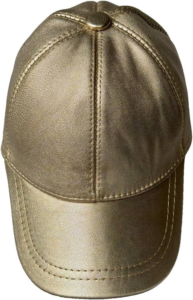 Lukkizara Metallic Genuine Leather Baseball Cap Sheepskin Adjustble Classic Referee Snapcack Hat