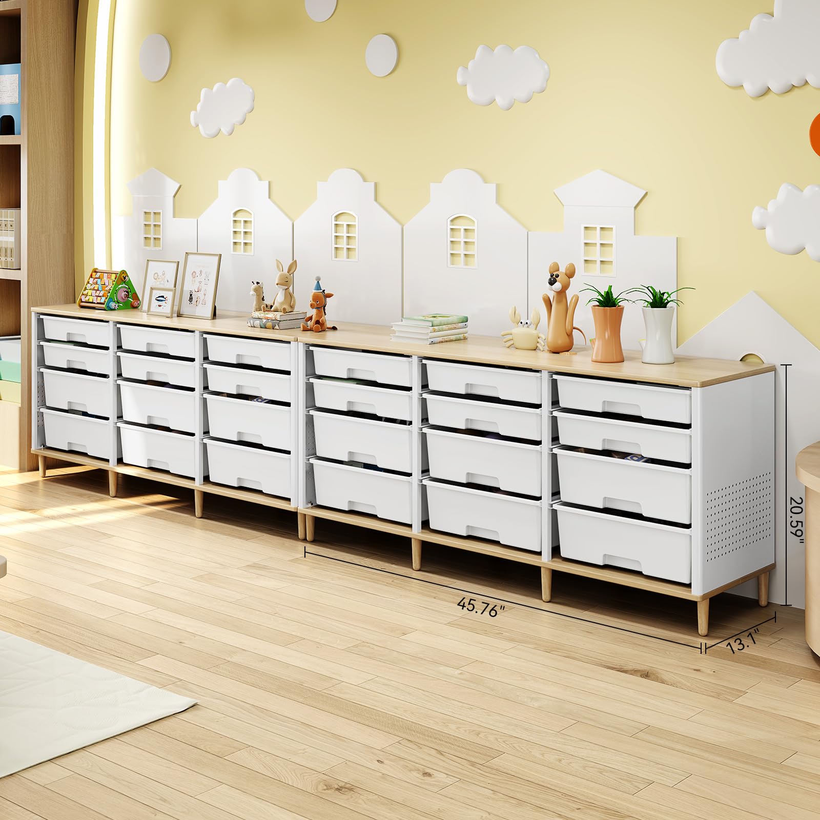 Storage Cabinet with 12 Drawers, Home Storage With Wooden Tabletop, Cube Storage Organizer for Living Room, Bedroom, Classroom, Office, Playroom, Craft Room, (White)