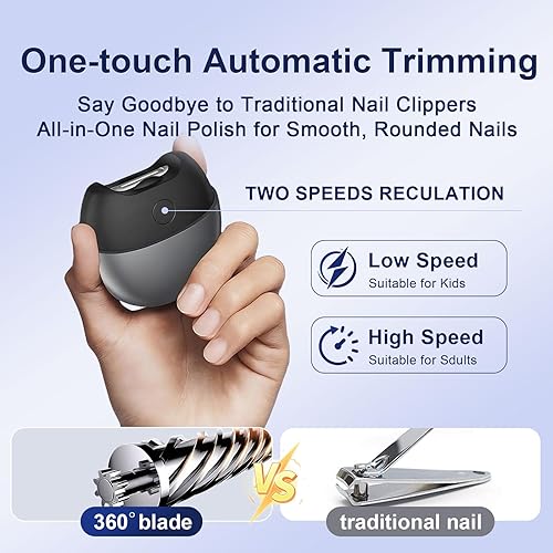 Miniatura 3 de Cortador de uñas eléctrico automático, recortador de uñas eléctrico, seguro y preciso con luz LED, silencioso y portátil, almacenamiento de recortes