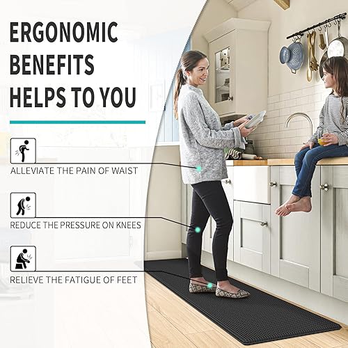Miniatura 2 de DEXI Alfombras y tapetes de cocina acolchados antifatiga, cómodos tapetes para suelo, impermeables, juego de 3, 17 x 29 pulgadas + 17 x 59 pulgadas