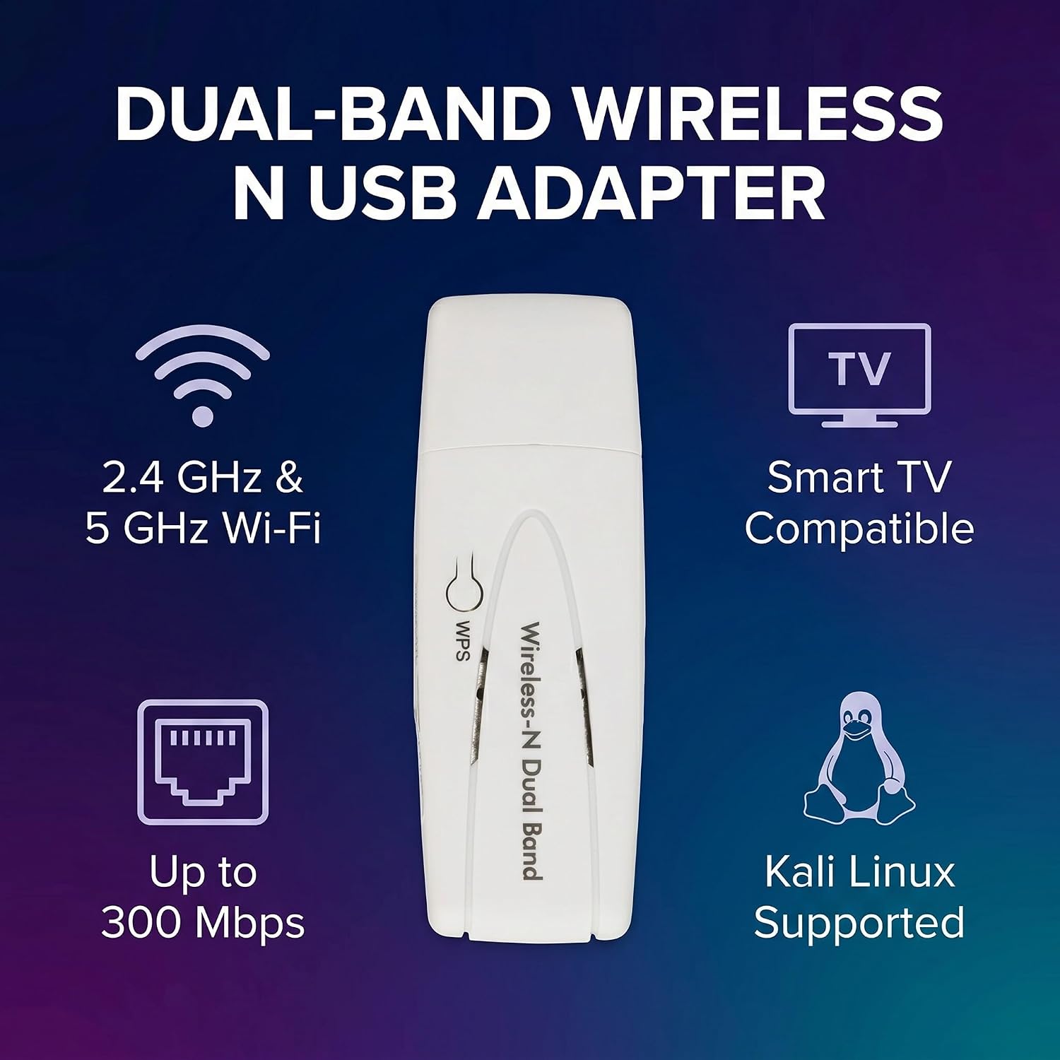 Fabater Wireless N Adaptor, 2.4G 5.8G 300Mbps Dual Band USB Wi Fi Adapter, for Ralink RT3572 Chipset for for 2019, Supports TV for WIS12ABGNX WIS09ABGN Series