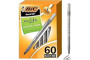 BIC Round Stic Xtra Life Ballpoint Pen - Value Pack of 60 Black Ink Pens