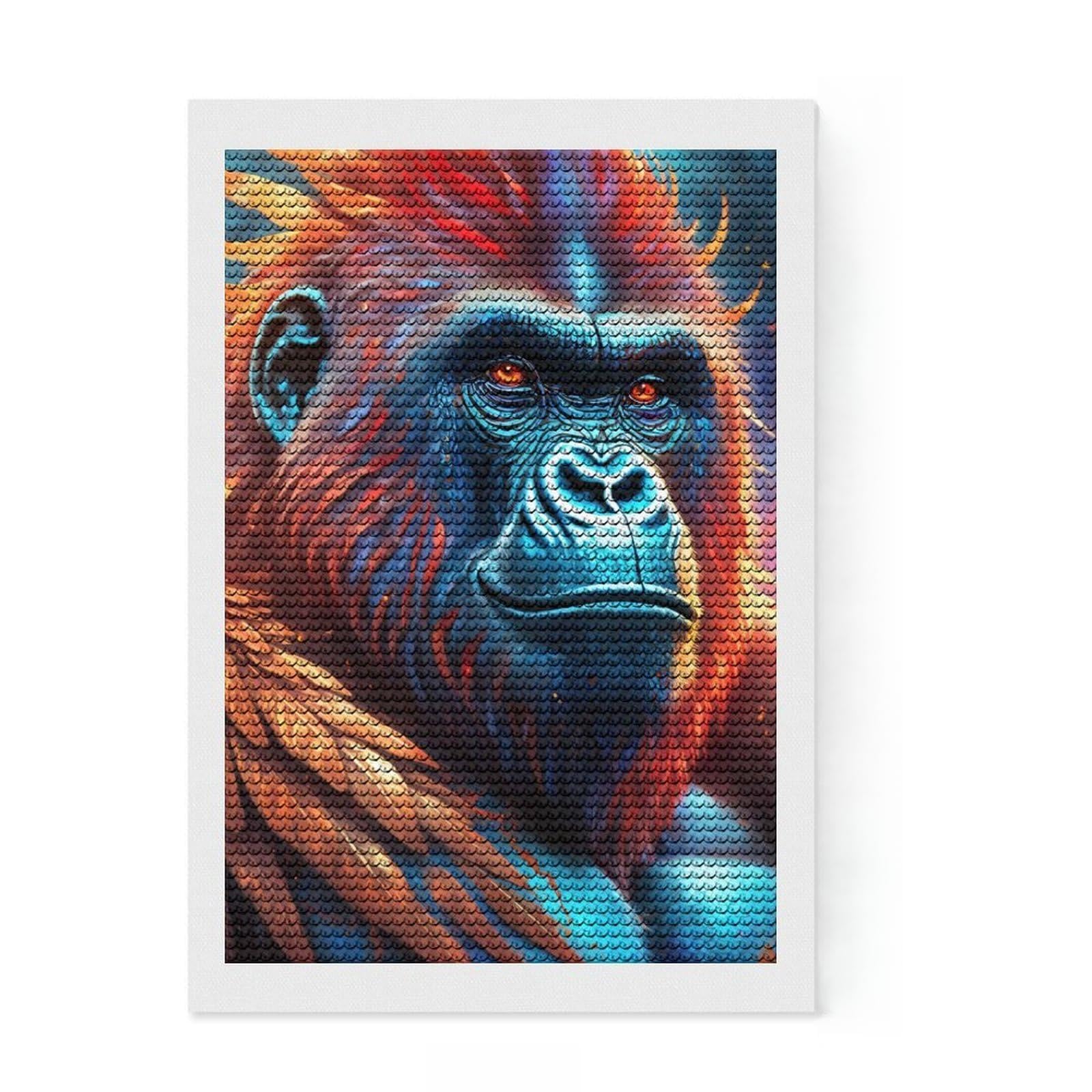 Junmoney Mystical Neon Gorilla Diamond Art Canvas 8"x12", Home Wall Decor, for Craft Lovers, Stress Relief Craft, Holiday Gift Idea