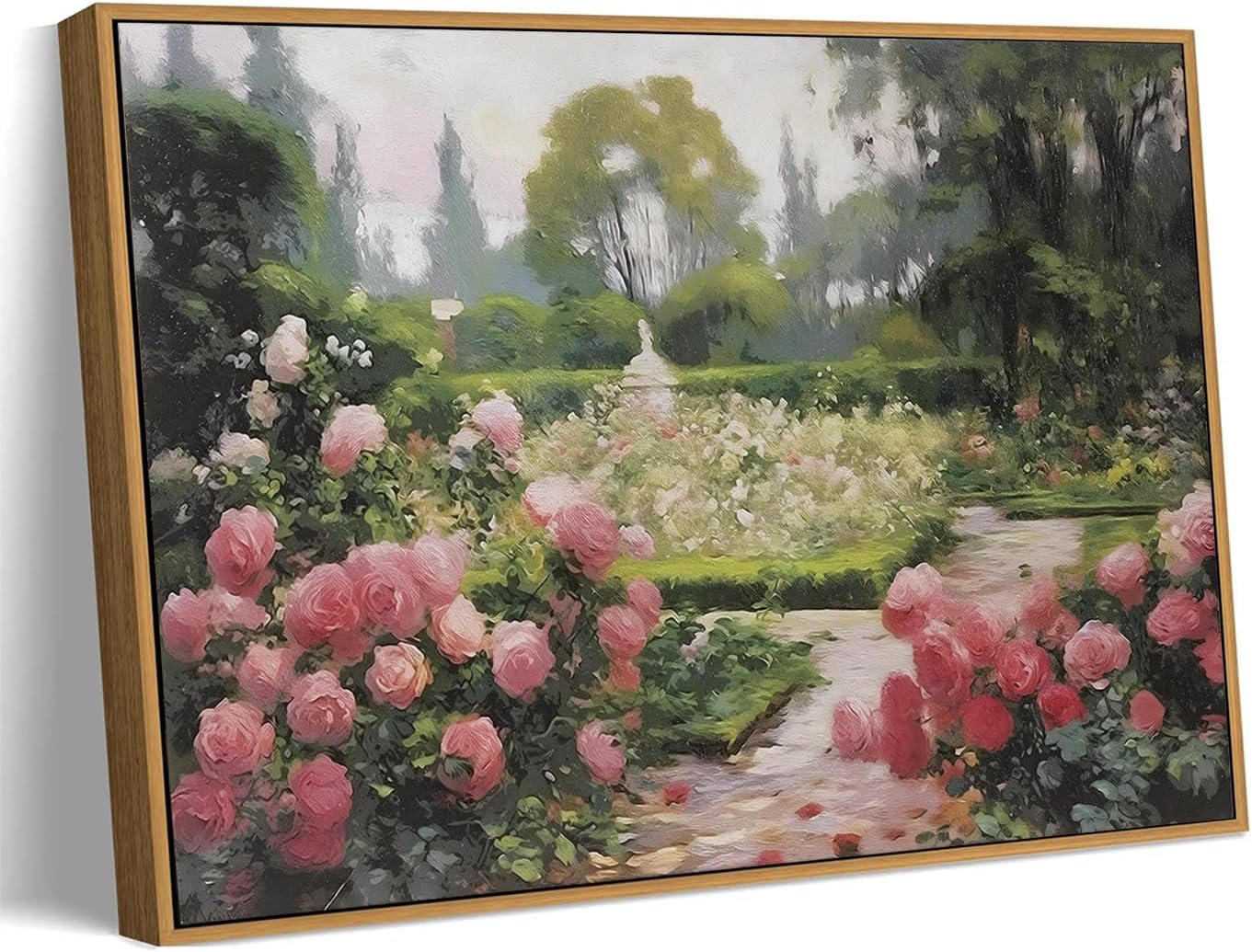 MTFBWY Vintage Floral Wall Art Framed Rose Garden Canvas Prints Flower Printing Traditional Botanical Picture Artwork Home Wall Decor for Bedroom Living Room Bathroom 12"x16"