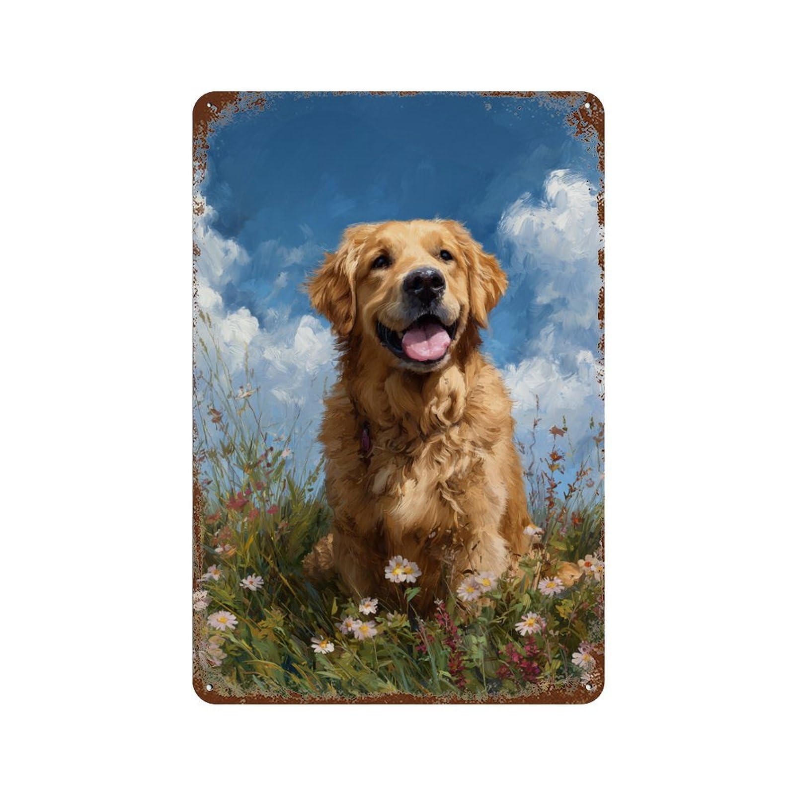 Golden Retriever in Flowers-2 Retro Metal Sign 11.8"x7.9", for Bistro, Counter And Cafe Decor, Rustic Home Decor