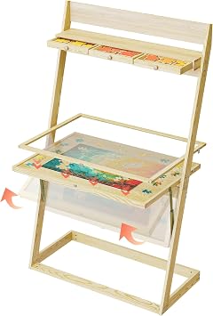 Puzzle Table with Drawers & Cover & Shelf,1000-1500 Piece Jigsaw Puzzle Board with Leg Solid Wood Jigsaw Table for Adults, 0 - 65,Angle Tilting,38"x27"