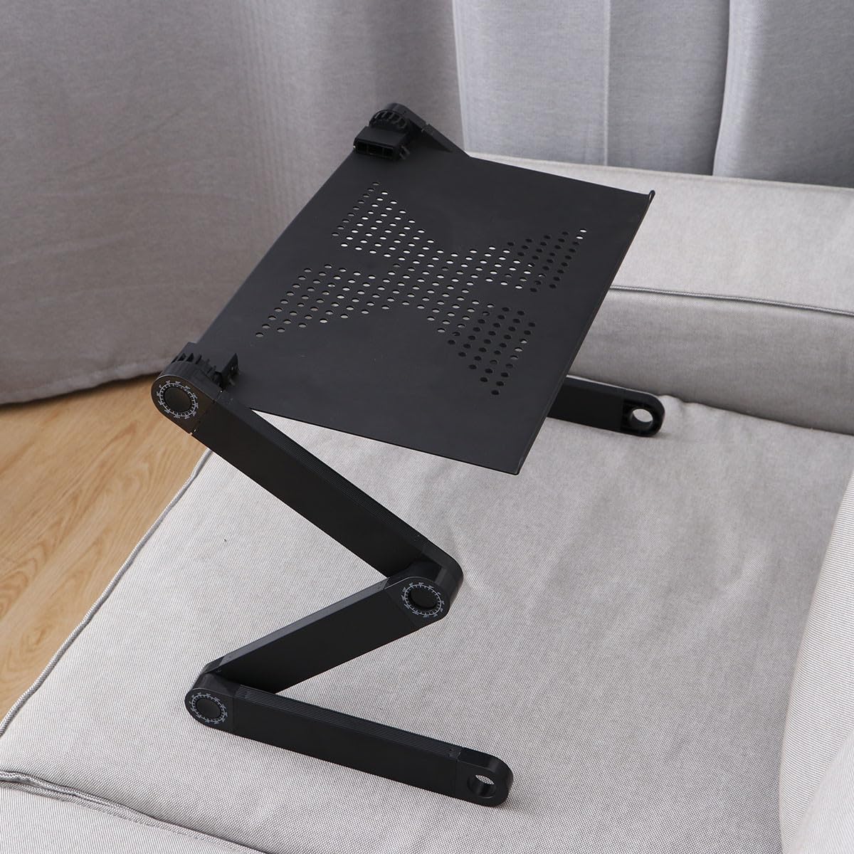 Tavolino per Computer Portatile Pieghevole in Lega di Alluminio Leggero e Resistente, Supporto Portatile Nero per Picnic e Colazione a Letto