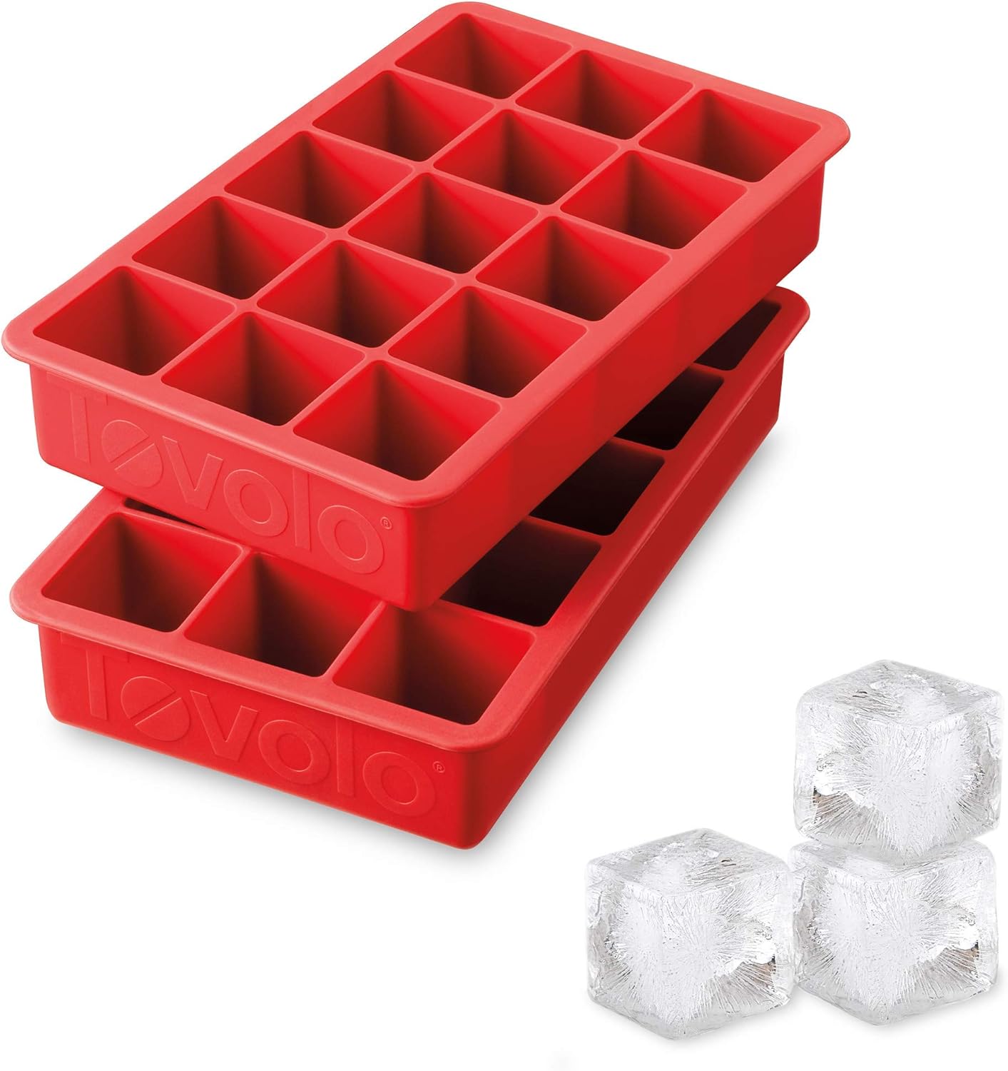 Tovolo Perfect Cube Ice Mold Trays, Sturdy Silicone, Fade Resistant, 1.25" Cubes, Set of 2, Candy Apple Red: Silicone Ice Cube Trays: Home & Kitchen
