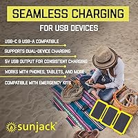 Vista 4 de Cargador solar SunJack con carga rápida Qualcomm 3.0 + cargador portable USB-C - Panel solar portable con USB para teléfonos celulares