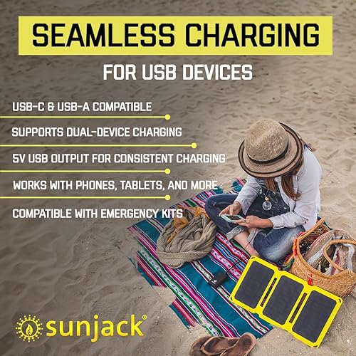 Miniatura 3 de SunJack Panel solar monocristalino ETFE plegable de 25 vatios impermeable IP67 + 2 bancos de energía de 10000 mAh con USB-A y USB-C para teléfonos