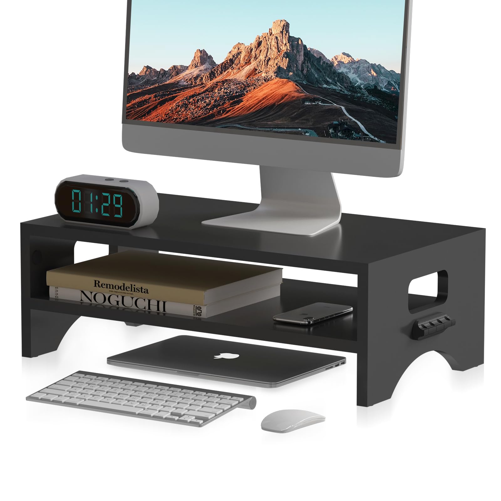 Pholiten Supporto per Monitor, Monitor per Computer, Supporto per Monitor con 2 Livelli, Supporto per Laptop, Computer – 16,5 x 9,3 x 5,6 Pollici, Nero