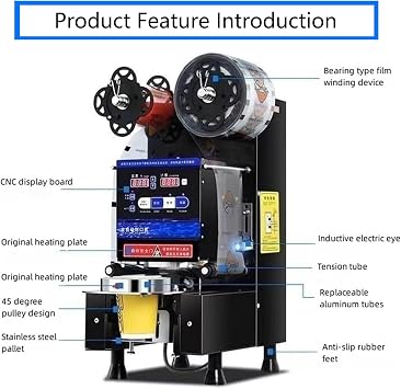 Commercial Fully Automatic Bubble Tea Cup Sealing Machine,600-800 Cups/H Digital Control LCD Panel Cup Sealer,for Milk Tea Coffee, Manual Automatic Dual Mode,Black