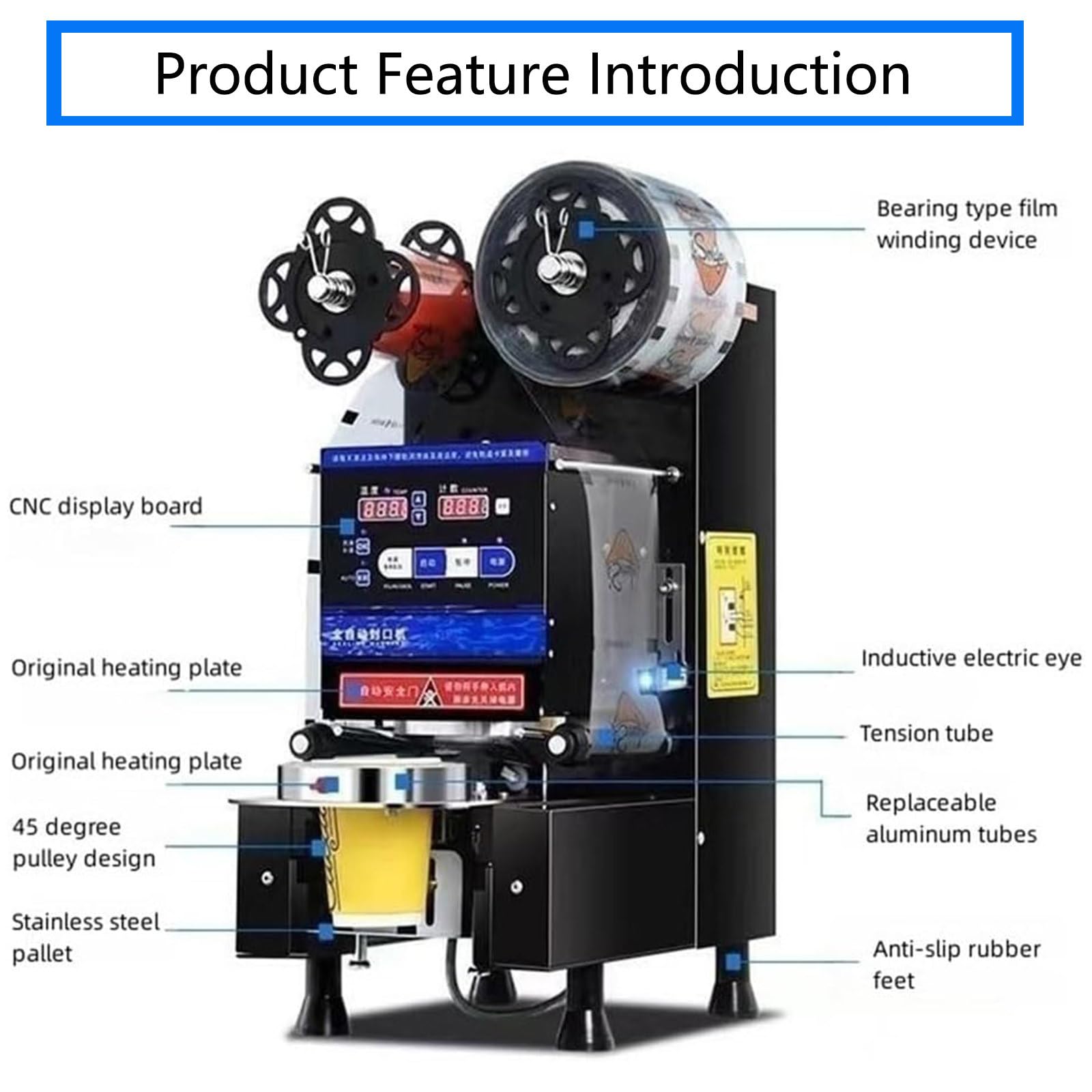 Máquina selladora de Vasos Totalmente automática Comercial, máquina selladora de té con Leche y Burbujas de 350 W con Panel LED de Control Digital, para Sellado de Vasos de PP, PE,Black