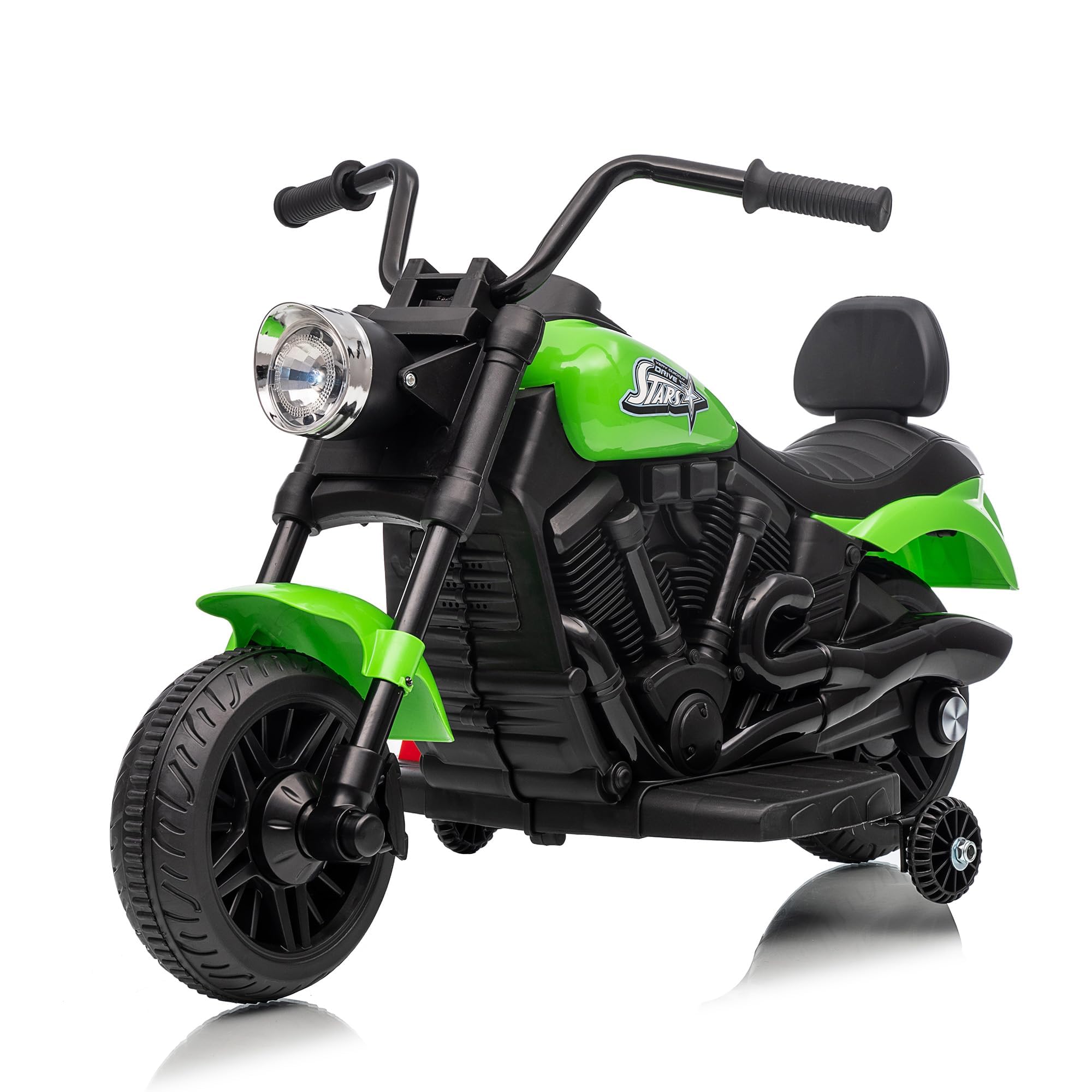 Elektro Motorrad Kinder 6V, Kindermotorrad mit 3 km/h und LED Grün | Sicheres Fahren mit Stützrädern und Breiten Reifen für Kinder ab 18 Monaten zur Förderung der Motorischen Koordination