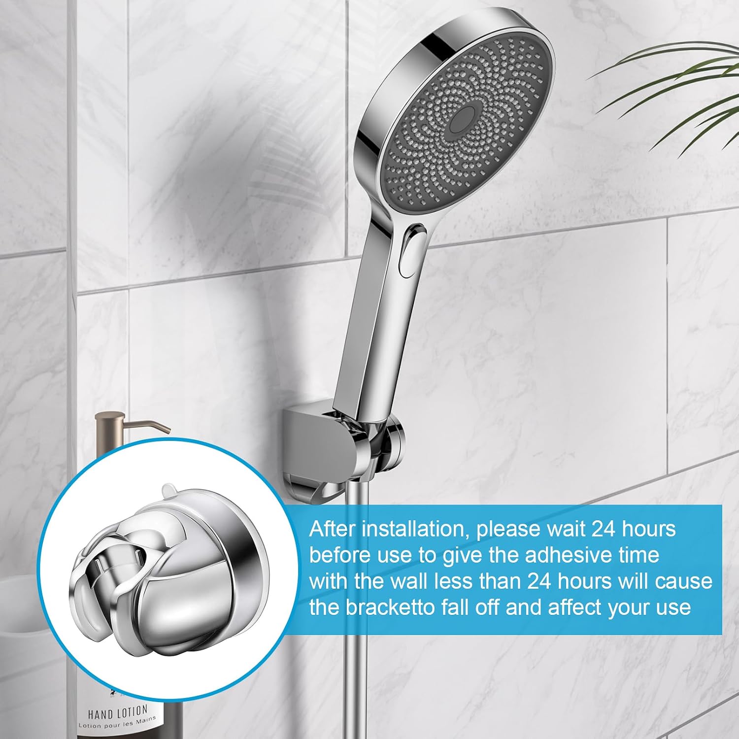 Vacuum Suction Cup Shower Head Holder Rotatable Adjustable Angle Handheld Shower Head Bracket Wall Mount Holder with Reusable Adhesive Stick Disc for Bathroom NO Drill Tool Free Shower Bracket