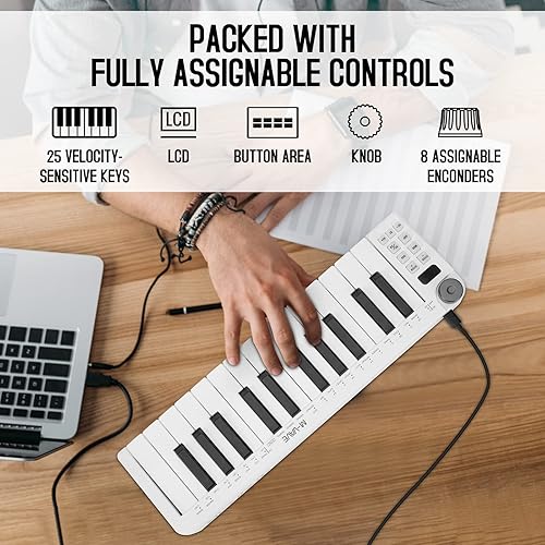 Miniatura 3 de Controlador de teclado MIDI USB Bluetooth de 25 teclas, controlador midi portátil y recargable para Mac y PC, producción de música dinámica con