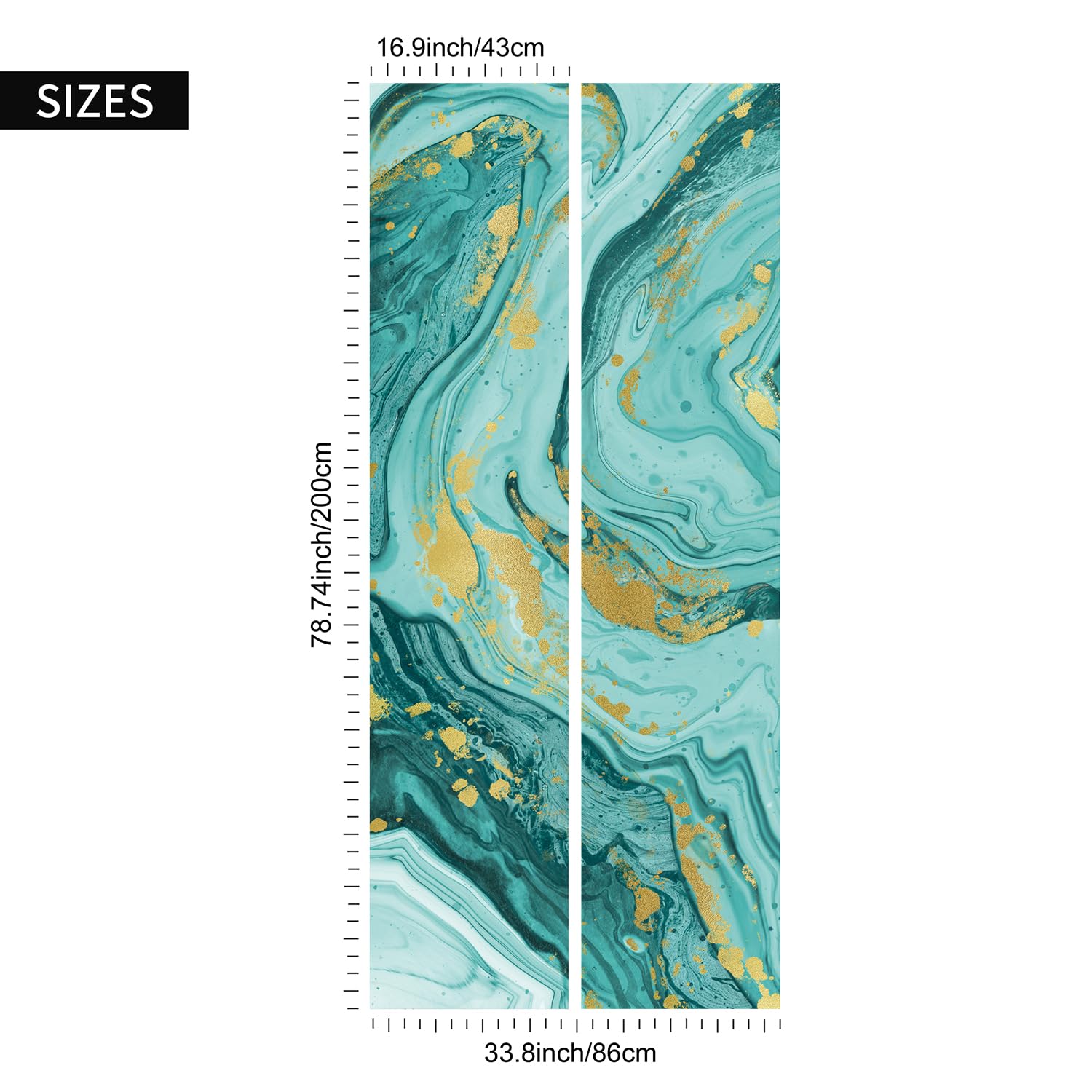 LiveInUrban Original Hand Drawn Marble Frosted Texture Privacy Window Film, Static Cling Double-Sided Glass Covering Decor for Bathroom Living Room, Agate Teal, 16.9